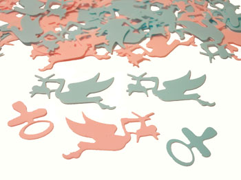 blue and pink stork and pacifier confetti